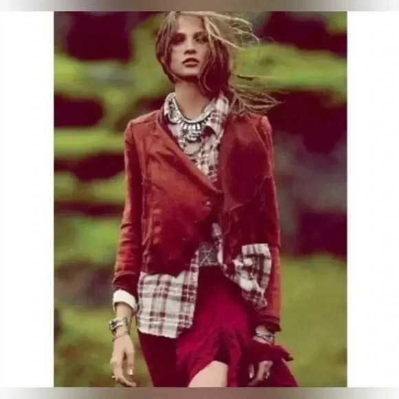 Free People Boho Collapsing Twill Raw Edge Jacket Hanna Rustic Orange Sz XS 006 - Picture 3 of 9